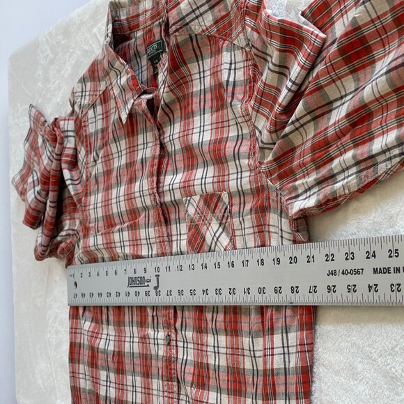 Roots Canada Womens Red Plaid Button-Up Shirt Large 100% Cotton Long Sleeve - Picture 8 of 9